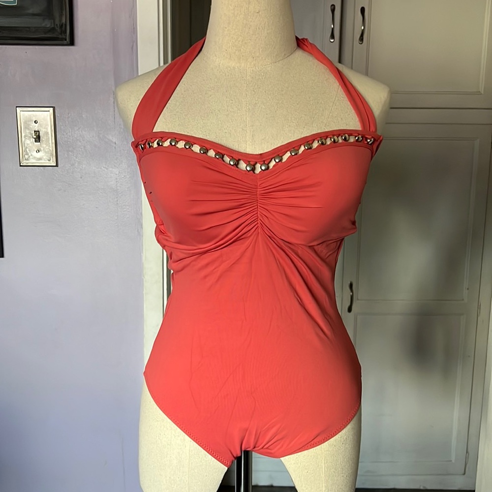 Sapph Coral colored One Piece Bathing Suit.
